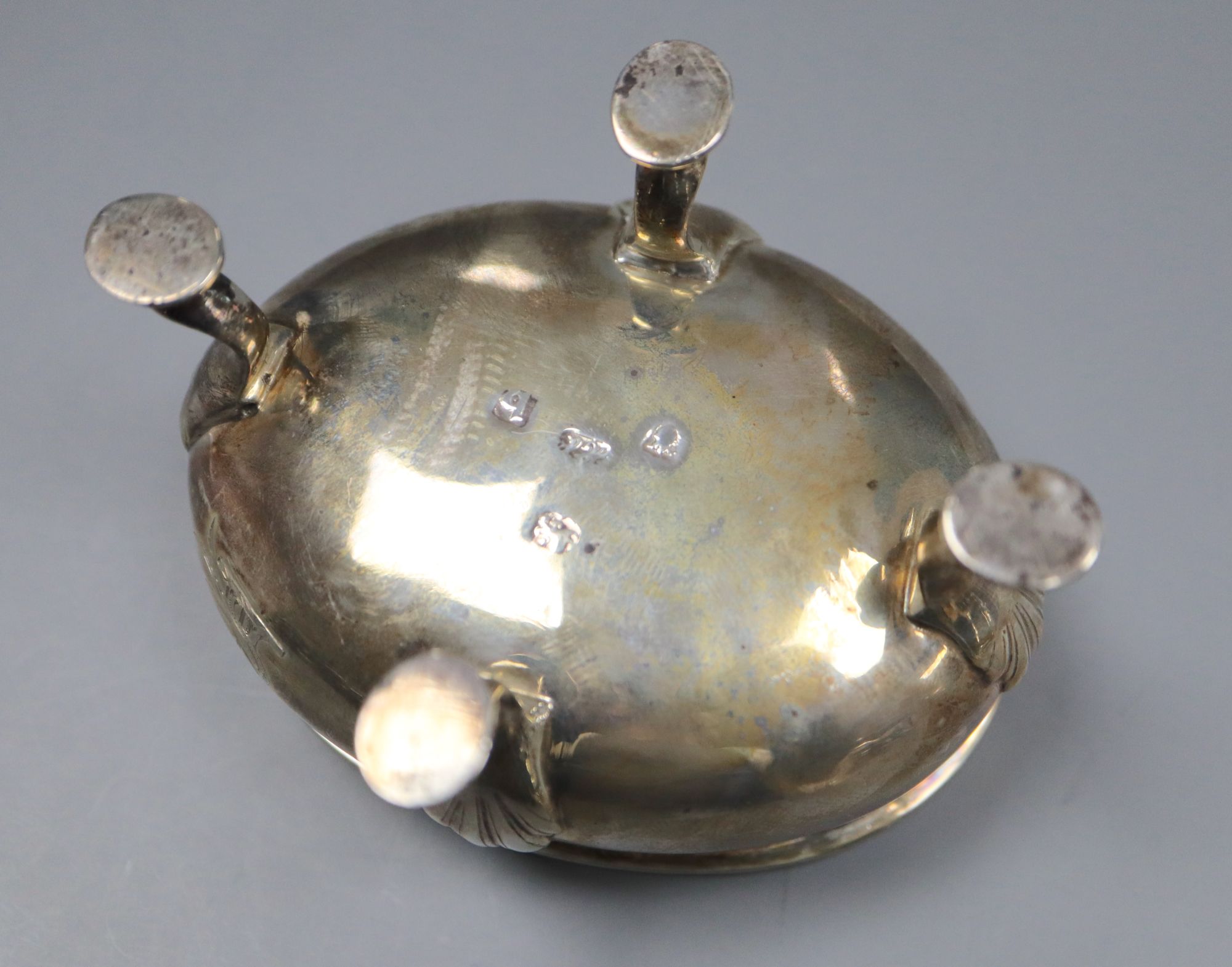 A pair of George III oval silver salts, by Hester Bateman, London 1777/8, 73mm,